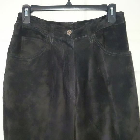 VTG Black Leather Suede Pants size 8 with elastic in waist - Picture 6 of 9